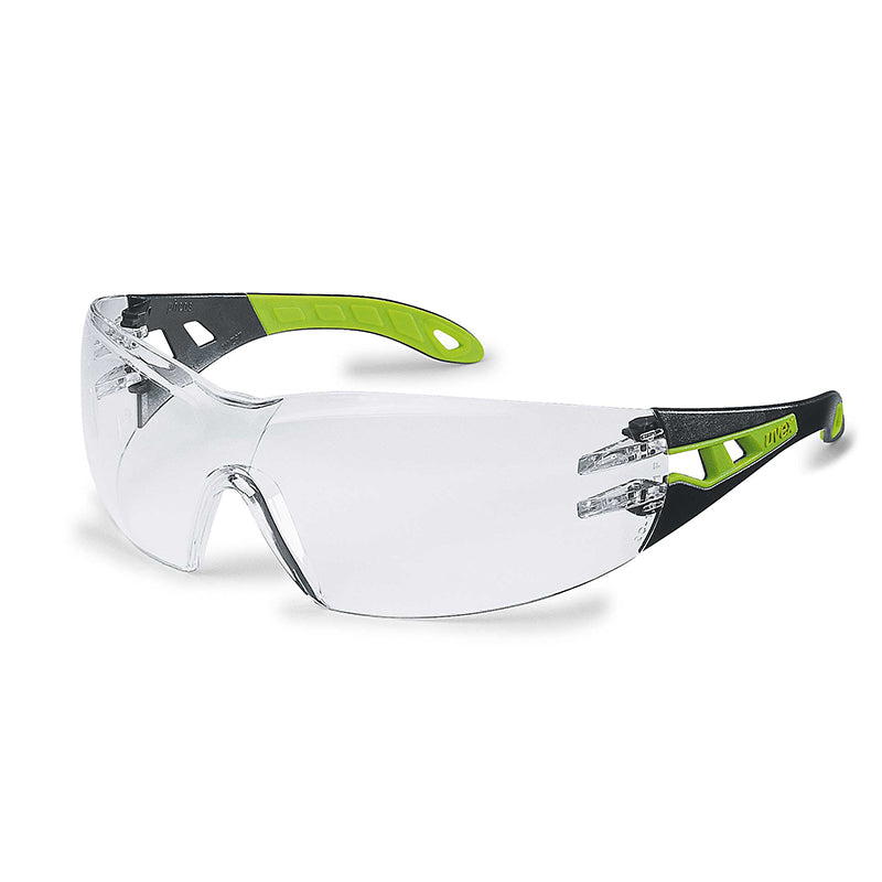 9192-305 UVEX PHEOS BLACK/GRN FRAME CLEAR ANTI-FOG LENS SAFETY GLASSES