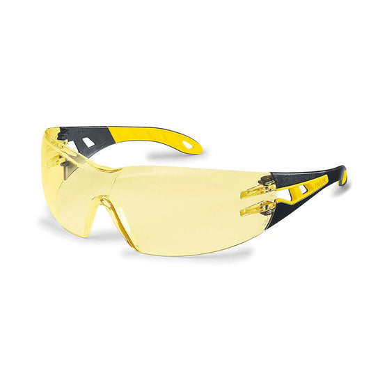 9198-201 UVEX PHEOS CX2 BLACK/YELLOWOW ARMS, AMBER SUPRAVISION ANTI-FOG LENS SAFETY GLASSES