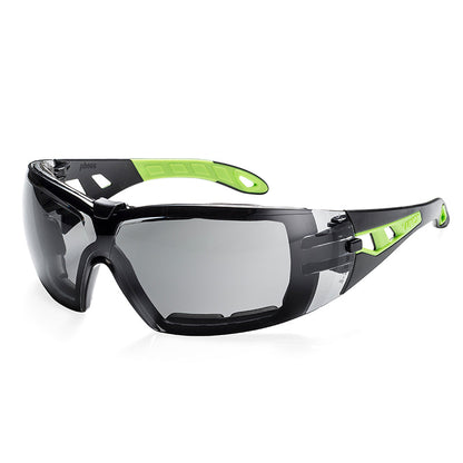 9192-304G UVEX PHEOS BLACK/GREEN FRAME GREY LENS WITH GUARD SAFETY GLASSES