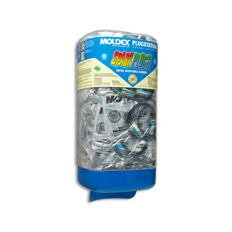 6881 MOLDEX SPARKPLUGS CORDED EARPLUGS METAL DETECTABLE 29dB CL5 BX/150PR PLUG STATION NRR33 WITH MOUNTING BRACKET