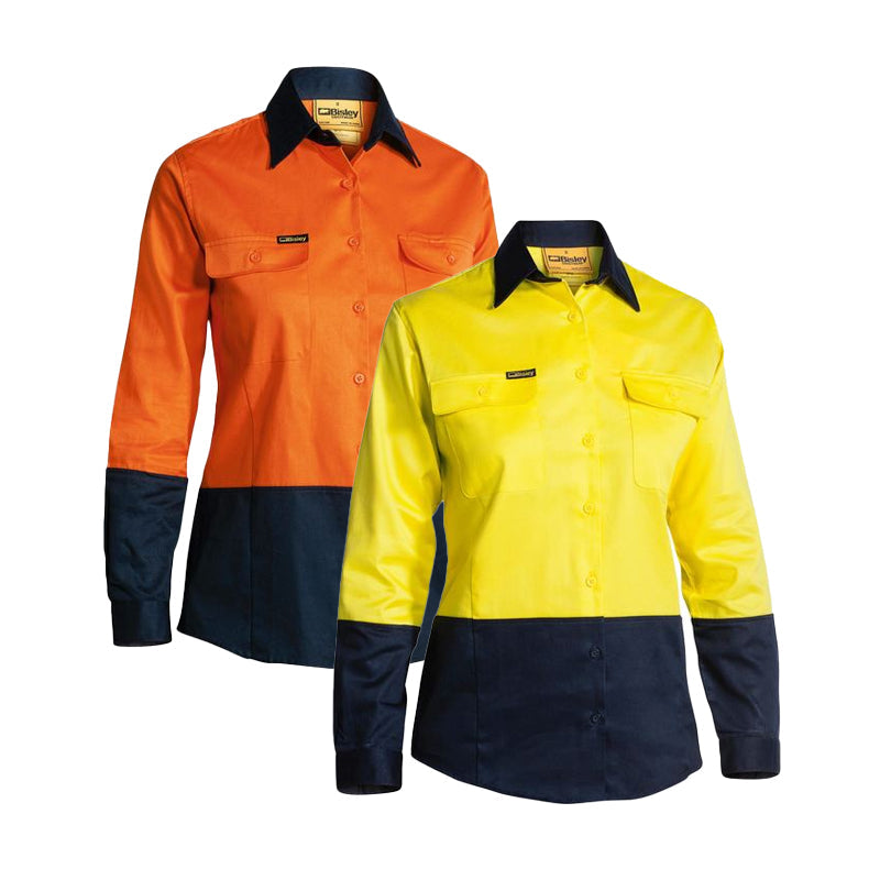 BL6267 BISLEY LADIES DRILL LONG SLEEVE HI VIS SHIRT