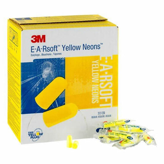 312-1250 3M E-A-RSOFT NEON REGULAR UNCORDED EARPLUGS 23dB CLASS 4 200PR/BOX