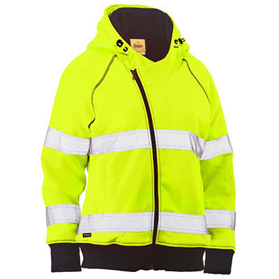 BKL6819T BISLEY LADIES TAPED HI VIS FLEECE ZIP FRONT HOODIE