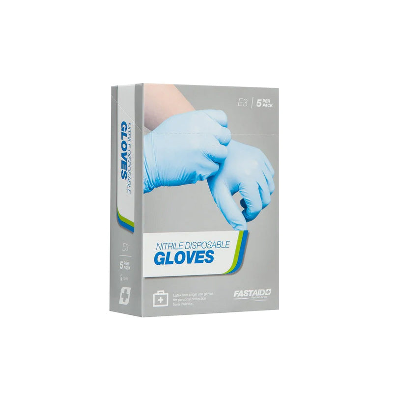 E3 FASTAID NITRILE DISPOSABLE GLOVES PK/5 PR (GLOVE SIZE LARGE)