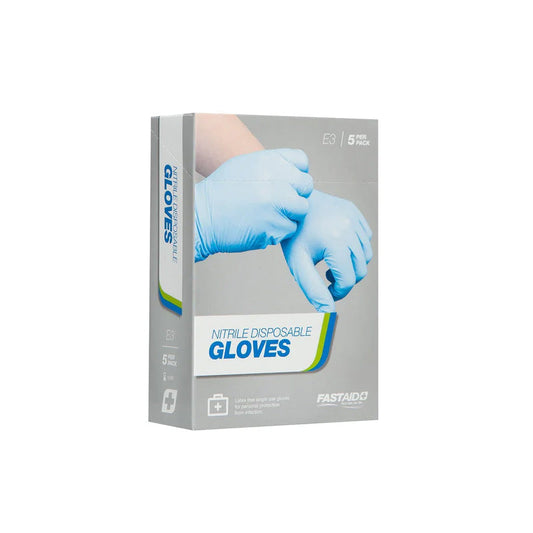 E3 FASTAID NITRILE DISPOSABLE GLOVES PK/5 PR (GLOVE SIZE LARGE)