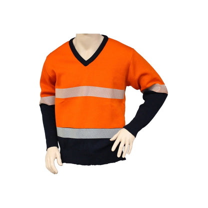 V26HVT INTERKNIT HI VIS V NECK WOOLLEN JUMPER WITH TAPE SIZES 26-28