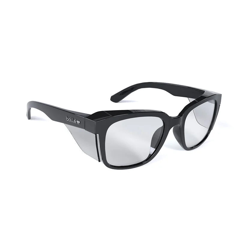STK41N10A BOLLE STKS 410 CLEAR LENS PC SAFETY GLASSES PLATINUM ASAF BLACK GLOSS PC TEMPLE/FRAME