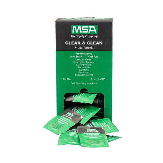 762485 MSA CLEAR AND CLEAN MINI TOWELS ANTI FOG BX/100