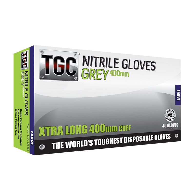 TGC 400MM EXTRA LONG CUFF NITRILE GLOVE BX=40