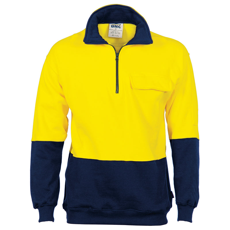 3923 HIVIZ 2TONE 100% COTTON 1/2 ZIP WCHEATER