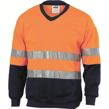 3924 2TONE HI VIZ COTTON FLEECY VNECK SWEAT 3MTAPE