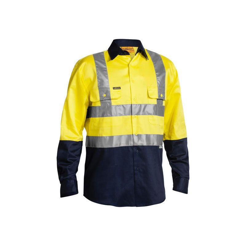 BS6267T BISLEY 2 TONE LONG SLEEVE SUMMER WEIGHT DRILL SHIRT WITH TAPE