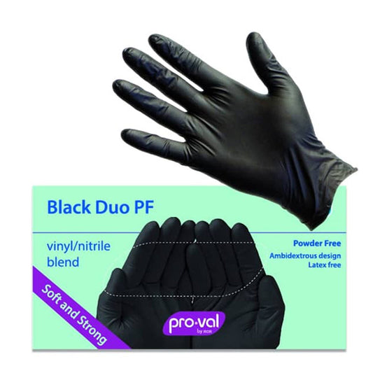 BLACK DUO PF VINYL/NITRILE BLEND DISPOSABLE GLOVE BX=100