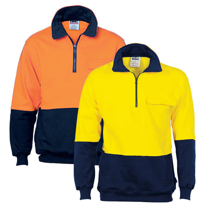 3923 HIVIZ 2TONE 100% COTTON 1/2 ZIP WCHEATER