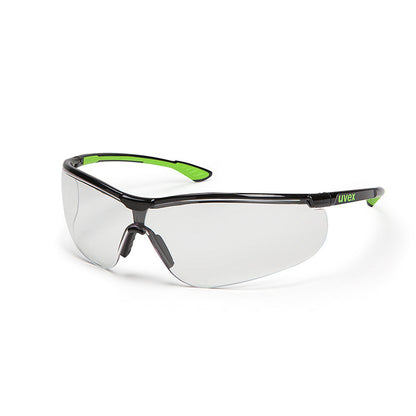9193-425 UVEX SPORTSTYLE BLACK/GREEN FRAME CLEAR THS LENS SAFETY GLASSES