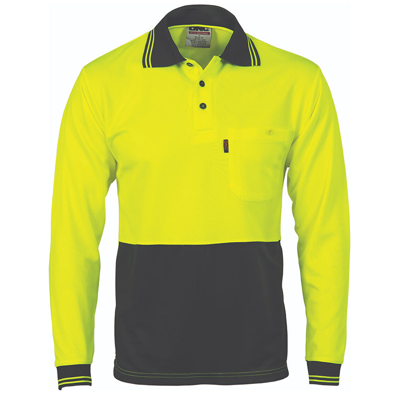 3813 DNC HI VIS 2 TONE COOL BREATHE LONG SLEEVE POLO SHIRT