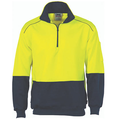 3928 POLY COTTON HV 1/2 ZIP FLEECY WITH REF PIPING