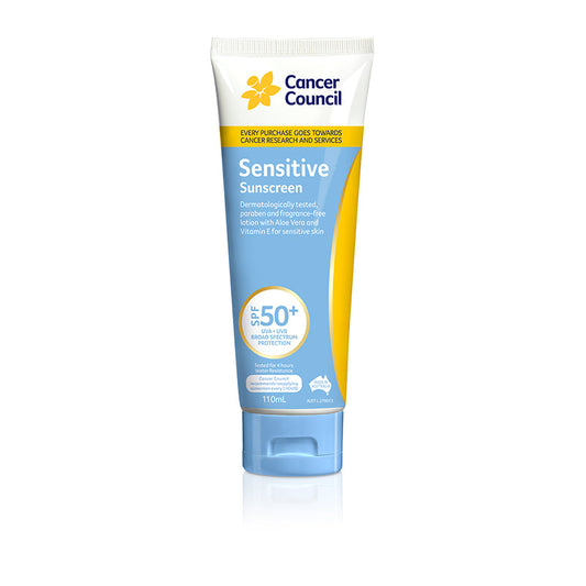 1304 CANCER COUNCIL SUNSCREEN 110ml TUBE SENSITIVE SPF 50+