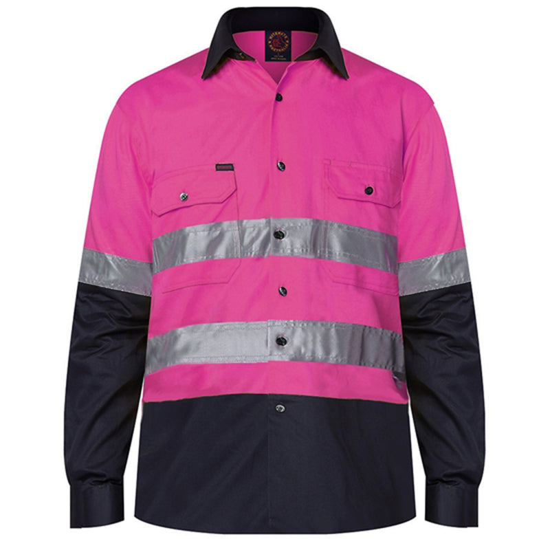 RM1050R RITEMATE OPEN FRONT LONG SLEEVE TAPED SHIRT 190GSM DRILL