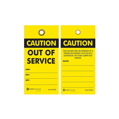TAGOOS YELLOW/BLACK CAUTION OUT OF SERVICE WATERPROOF TAGS PACK 25
