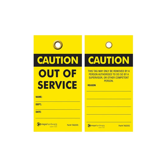 TAGOOS YELLOW/BLACK CAUTION OUT OF SERVICE WATERPROOF TAGS PACK 25
