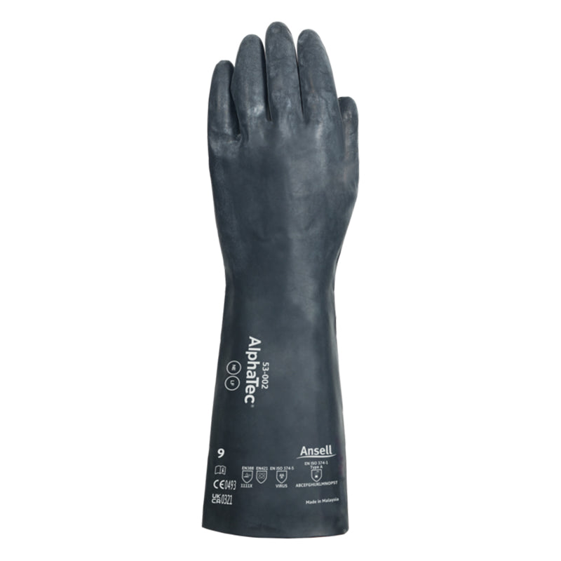 53-002 ANSELL NEOPRENE AND LAMINATE FILM CHEMICAL GAUNTLET NYLON LINER & RAISED DIAMOND GRIP GLOVE