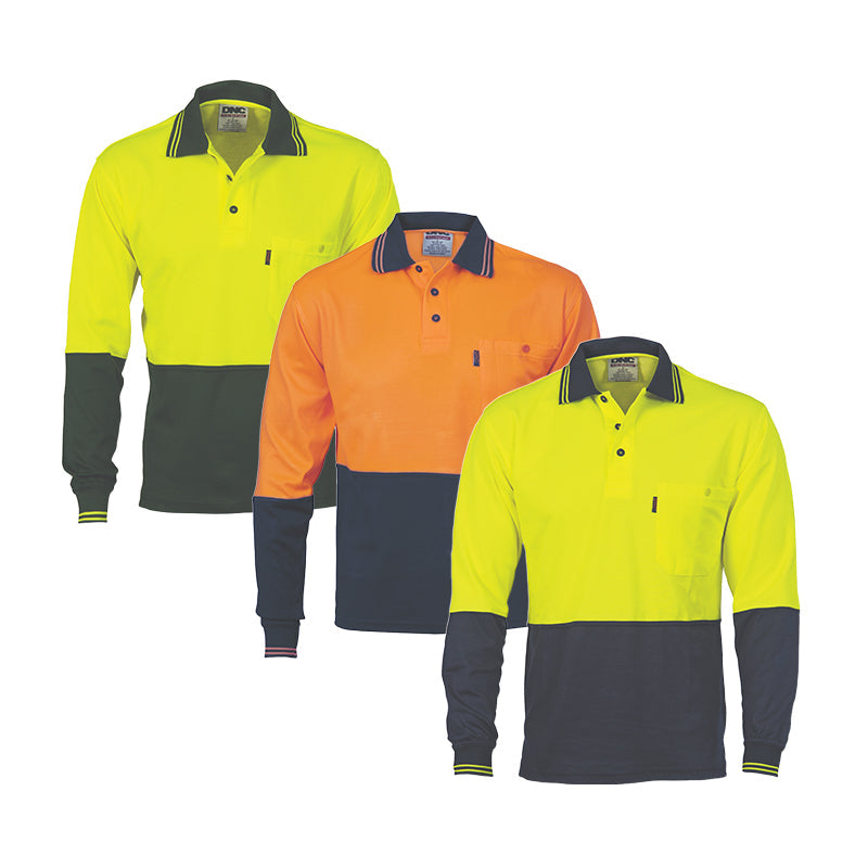 3816 185GSM COTTON BACK HIVIS 2TONE POLO L/S
