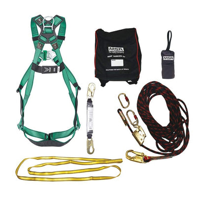 768702-20 MSA DELUXE ROOF WORKERS KIT WITH V-FORM HARNESS & 20m KERNMANTLE ROPE