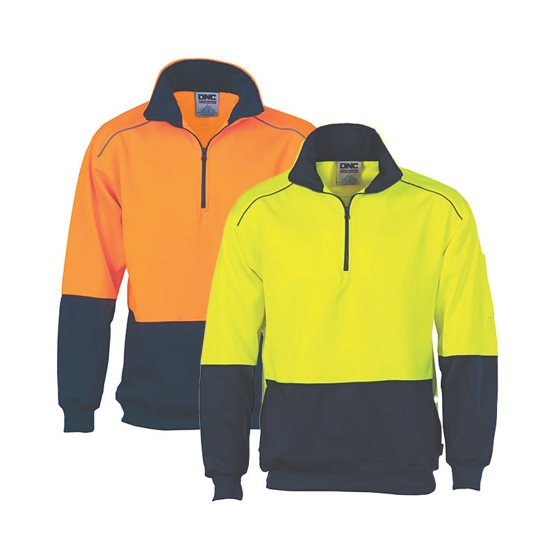 3928 POLY COTTON HV 1/2 ZIP FLEECY WITH REF PIPING