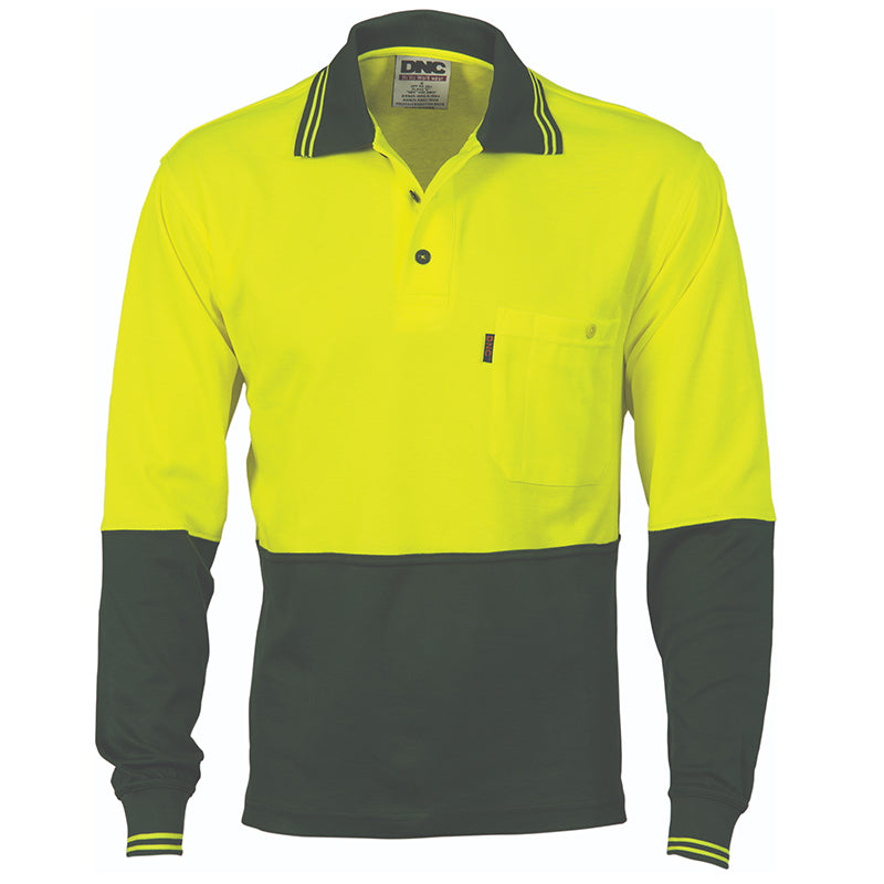 3816 185GSM COTTON BACK HIVIS 2TONE POLO L/S