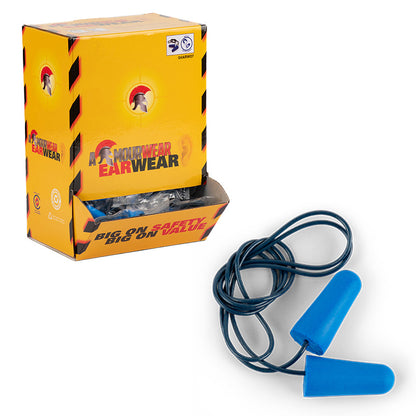 ARMOURWEAR METAL DETECTABLE FOAM DISP CORDED BLUE EARPLUGS CLASS 5 27DB BOX=100PR