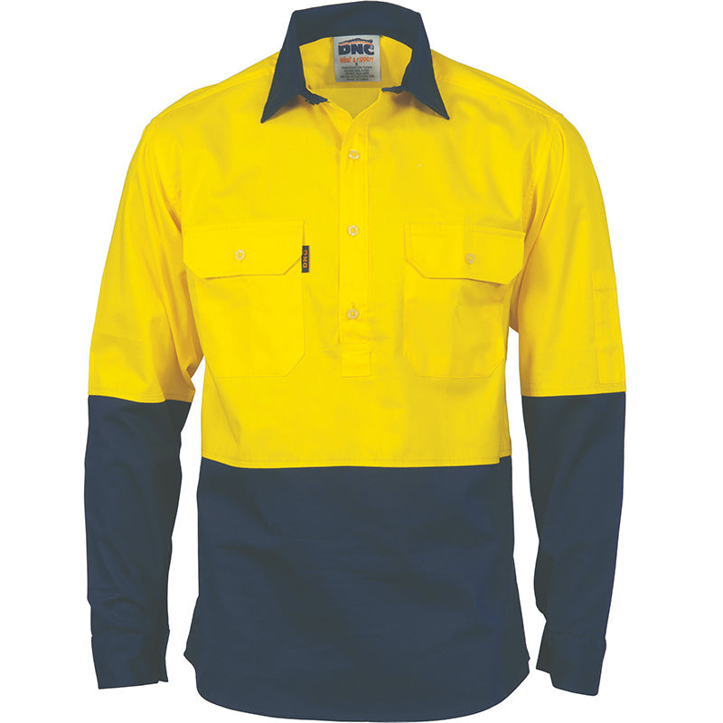 3834 DNC CLOSE FRONT COTTON DRILL L/S SHIRT WITH GUSSET SLEEVE