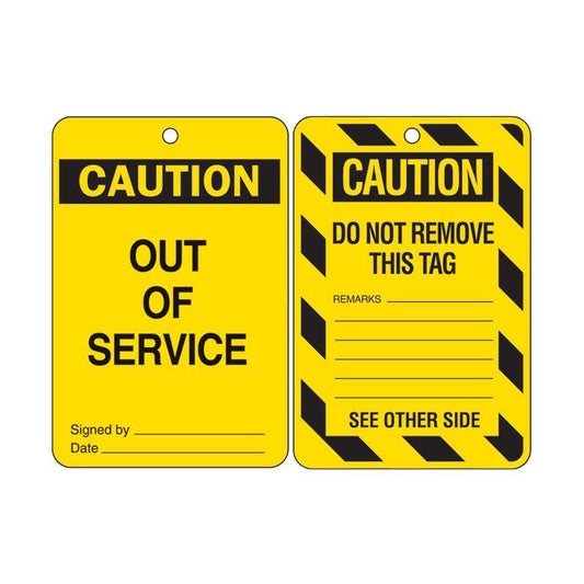 842390 BRADY OUT OF SERVICE CAUTION POLY 100mm x 150mm PK=10