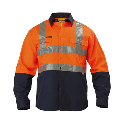 BS6267T BISLEY 2 TONE LONG SLEEVE SUMMER WEIGHT DRILL SHIRT WITH TAPE