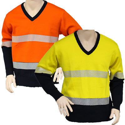 V26HVT INTERKNIT HI VIS V NECK WOOLLEN JUMPER WITH TAPE SIZES 26-28