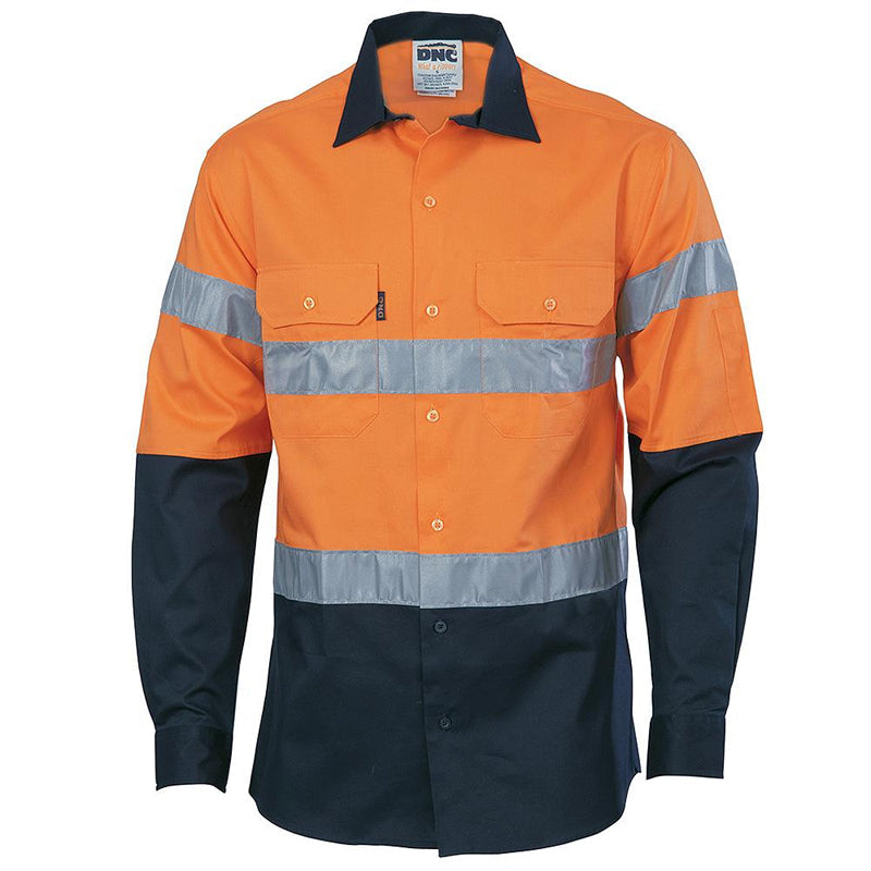 3536 DNC HI VIS LONG SLEEVE DRILL SHIRT HOOP PATTERN TAPE