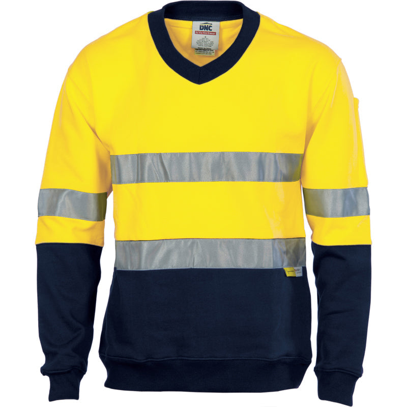 3924 2TONE HI VIZ COTTON FLEECY VNECK SWEAT 3MTAPE