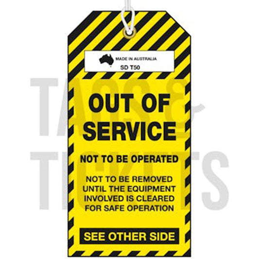 SDT50 OUT OF SERVICE TAG YELLOW/BLACK PACK/100