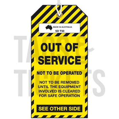 SDT50 OUT OF SERVICE TAG YELLOW/BLACK PACK/100