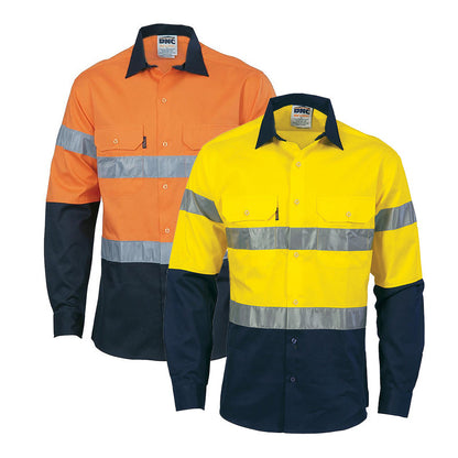 3536 DNC HI VIS LONG SLEEVE DRILL SHIRT HOOP PATTERN TAPE